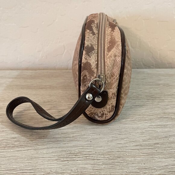 B Makowsky Brown Reptile Snake Print Pouch Wristlet with Strap - Picture 5 of 10